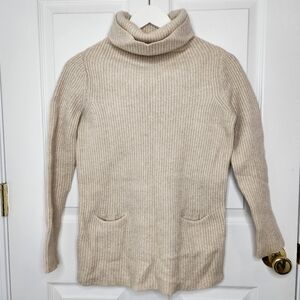 Saks Fifth Avenue Cashmete Cowl Turtleneck Sweater Cream Beige Medium